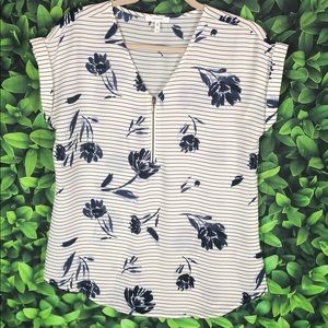 Maurices navy stripe and floral sheer blouse.